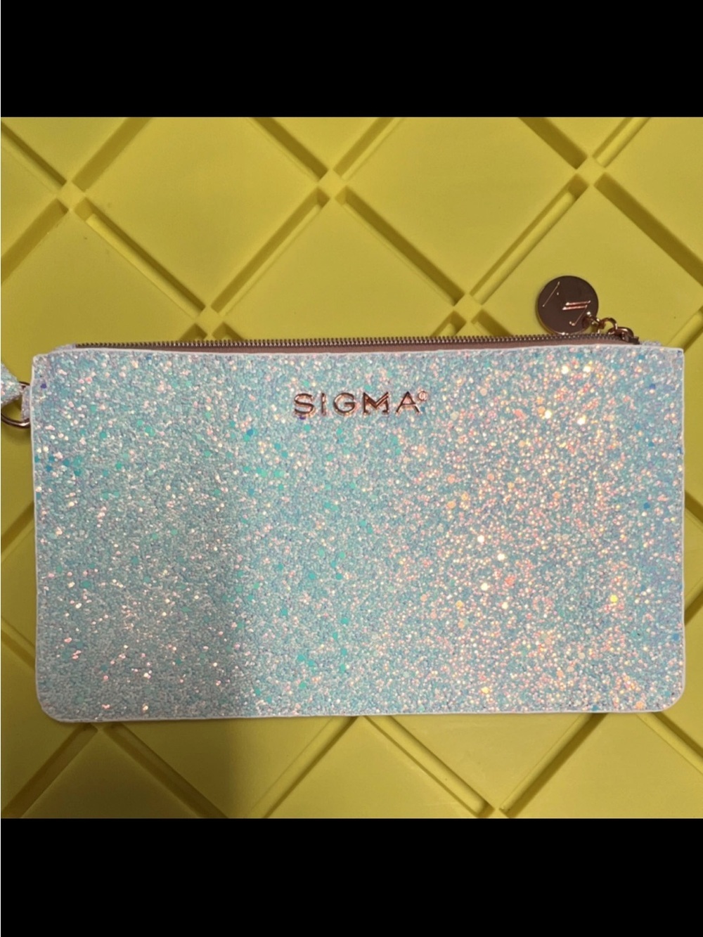Sigma Beauty Iridescent Aqua Glitter Cosmetic Wristlet